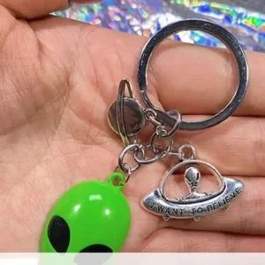 Other | New Green Alien Ufo Dangle Keychain Acrylic Green Alien Head ...